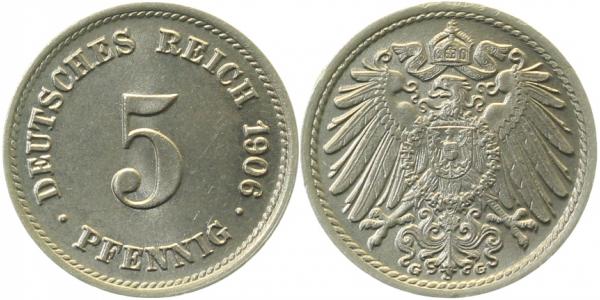 012n06G~1.1 5 Pfennig  1906G prfr/stgl!! J 012  