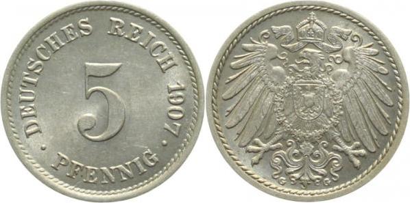 012n07G~1.1 5 Pfennig  1907G pfr/st !!! J 012  