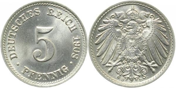 012n08D~1.1 5 Pfennig  1908D prfr/stgl. J 012  