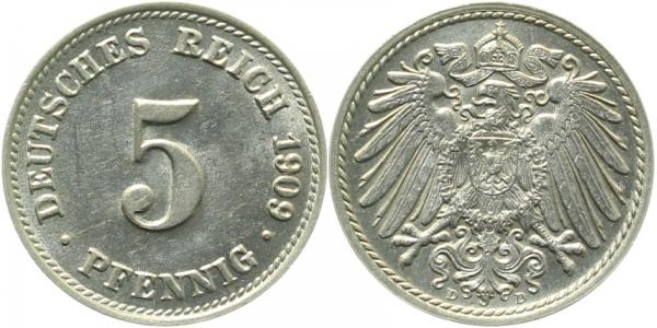 012n09D~1.5 5 Pfennig  1909D f.prfr !! J 012  