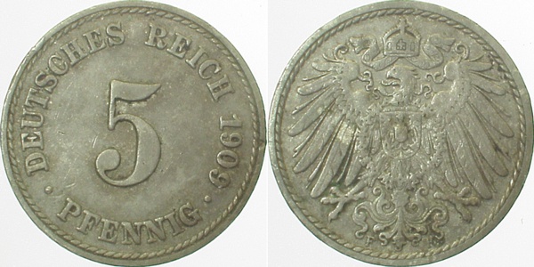 012n09F~2.5 5 Pfennig  1909F ss/vz J 012  