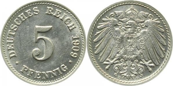 012n09D~1.5 5 Pfennig  1909D f.prfr !! J 012  