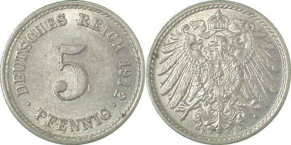 012n12F~2.0 5 Pfennig  1912F vz J 012  