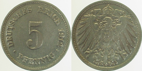012n12G~1.5 5 Pfennig  1912G f.prfr J 012  