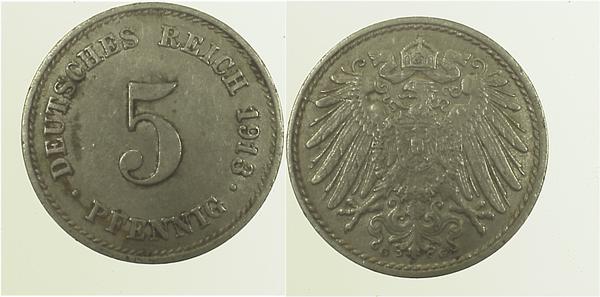012n13G~2.5 5 Pfennig  1913G ss/vz J 012  