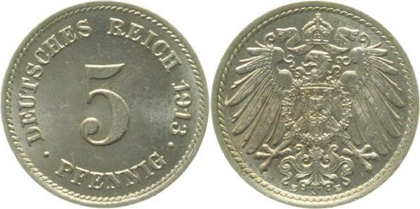 012n13E~1.0a 5 Pfennig  1913E stgl. Erstabschlag (EA)! !! J 012  