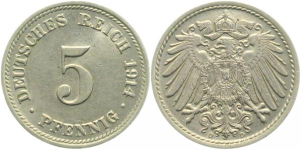 012n14D~1.2 5 Pfennig  1914D f.stgl. J 012  