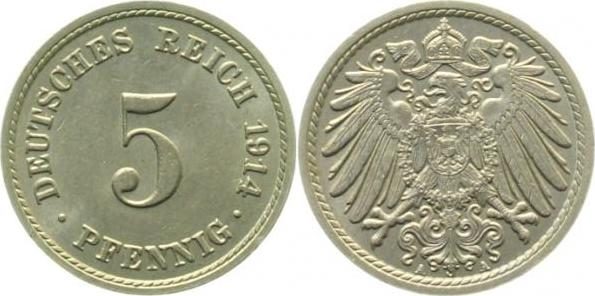 012n14A~1.1 5 Pfennig  1914A prfr/stgl J 012  