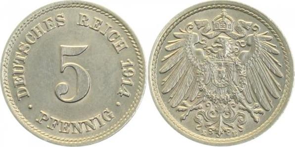 012n14E~1.1 5 Pfennig  1914E prfr/stgl J 012  