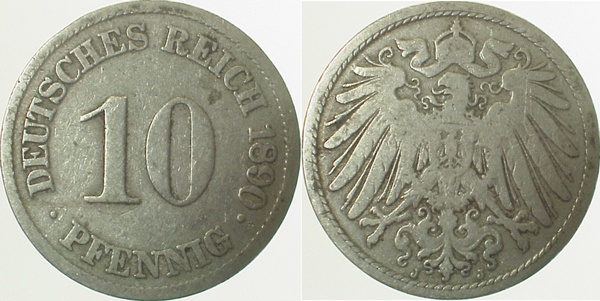 01390J~3.5 10 Pfennig  1890J s/ss J 013  