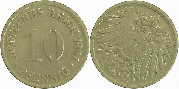 01391D~2.5s 10 Pfennig  1891D s/ss ca. S30 J 013  