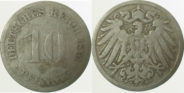 01391F~3.5 10 Pfennig  1891F s/ss J 013  