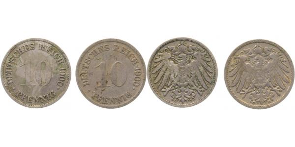 013n00G~3.5b 10 Pfennig  1900G s/ss 2 verschiedene Mzz. !!! J 013  