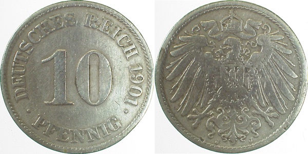 013n01J~3.0b 10 Pfennig  1901J ss verbogen J 013  