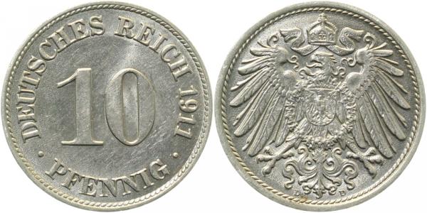 013n11D~1.2 10 Pfennig  1911D f.stgl !! J 013  