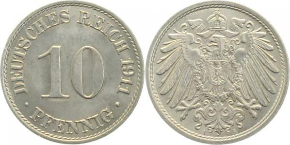 013n11A~1.1 10 Pfennig  1911A prfr/stgl J 013  