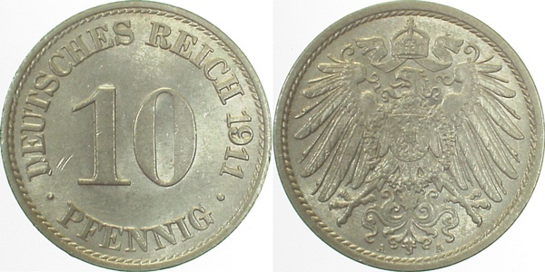 013n11A~1.2 10 Pfennig  1911A prfr. J 013  