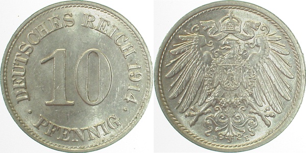 013n14E~1.2 10 Pfennig  1914E f.stgl. J 013  