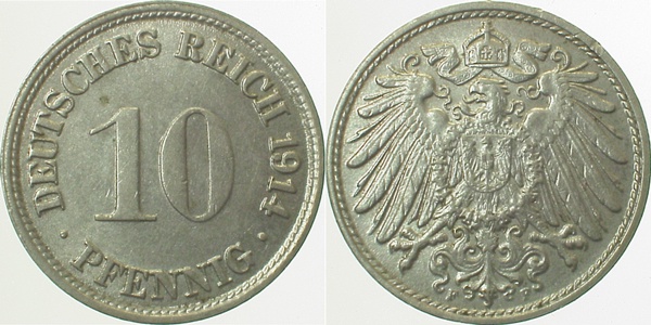 013n14F~2.0 10 Pfennig  1914F vz J 013  