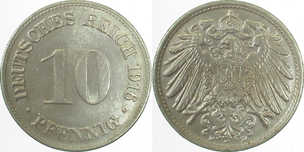 013n16D~1.2 10 Pfennig  1916D f.stgl. J 013  