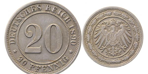 01490D~2.5b 20Pfennig  1890D ss/vz  9 über 8  !!!!! J 014  