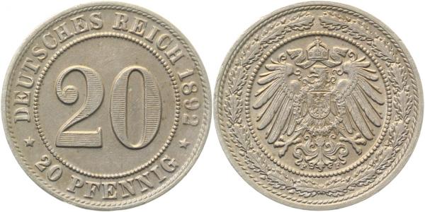 01492F~1.8 20Pfennig  1892F vz/pfr!! J 014  