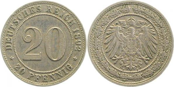 01492A~2.5 20Pfennig  1892A ss/vz J 014  