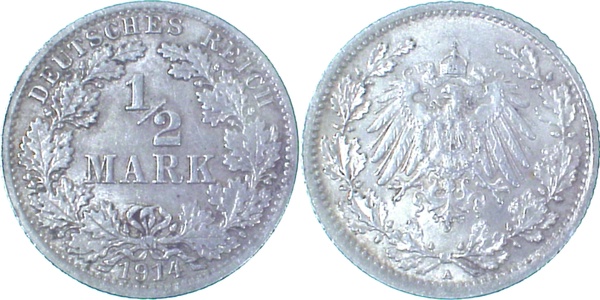 01614A2.0-s 1/2 Reichsmark  1914A ca. S30 vz J 016  