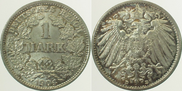 017n04D~1.2a 1 Mark  1904D f.stgl. Patina J 017  