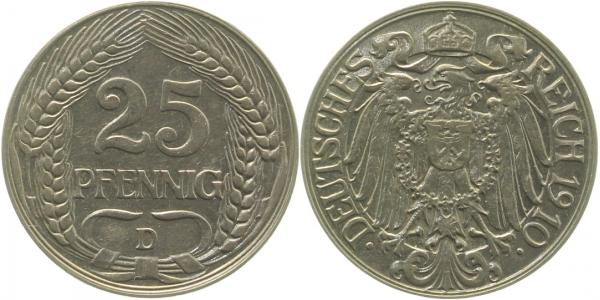 01810D~2.2 25 Pfennig  1910D vz- J 018  