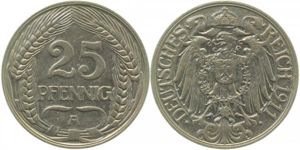 01811A~2.5 25 Pfennig  1911A ss/vz J 018  