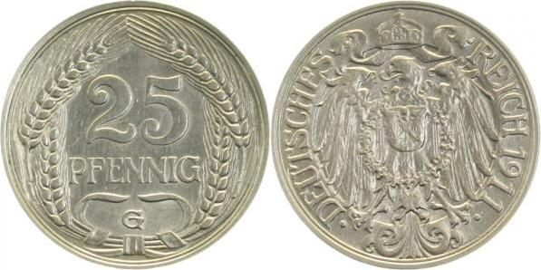 01811G~1.8 25 Pfennig  1911G vz/prfr. J 018  
