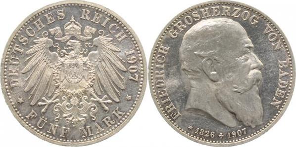 03707G~2.0a 5 Mark  1907G Friedr. a.d.Tod Fr.I  vz Erstabschlag !!! J 037  