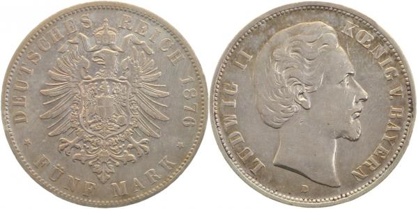 04276D~2.8 5 Mark  Ludwig II 1876D ss+ J 042  