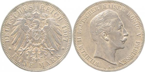 10407A~1.5b 5 Mark   Wilhelm II 1907A vz/st kl. Krätzerchen J 104  