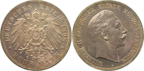 10498A~1.1-IN 5 Mark   Wilhelm II 1898A prfr/stgl min. Krätzerchen !!!! J 104  