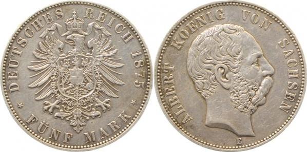 12275E~2.5-IN 5 Mark  Sachsen Albert 1875E ss/vz J 122  