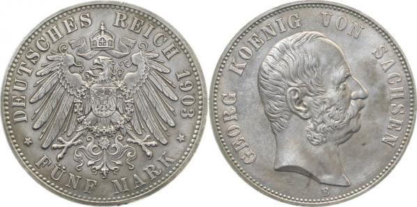 13003E~1.1a 5 Mark  Georg 1903E prfr/st, dunkle Patina min. Rf. Erstabschlag !!!!!!! J 130  