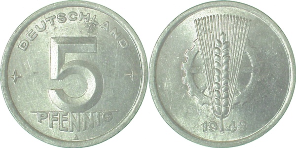 150248A~1.1P 5 Pfennig  DDR 1948A bfr/st dopp. Jahreszahl !! J1502  