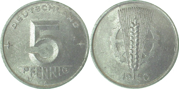 150250A~1.5 5 Pfennig  DDR 1950A vz/stgl. J1502  