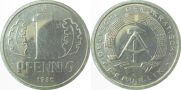 150880A~1.0a 1 Pfennig  DDR 1980A spgl. J1508  