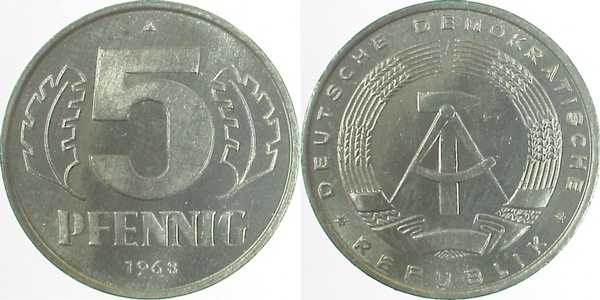 150968A~1.0a 5 Pfennig  DDR 1968A spgl/stgl!! J1509  