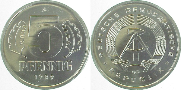 150989A~1.0a 5 Pfennig  DDR 1989A spgl. J1509  