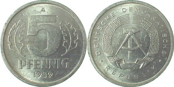 150989A1.0V 5 Pfennig  DDR 89A Jz.i.Stemp.geänd J1509  