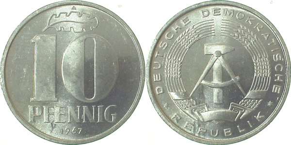 151067A~1.1a 10 Pfennig  DDR 1967A prfr/st Erstabschlag (EA)! ! J1510  
