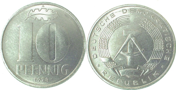 151078A~1.0 10 Pfennig  DDR 1978A stgl./matt J1510  