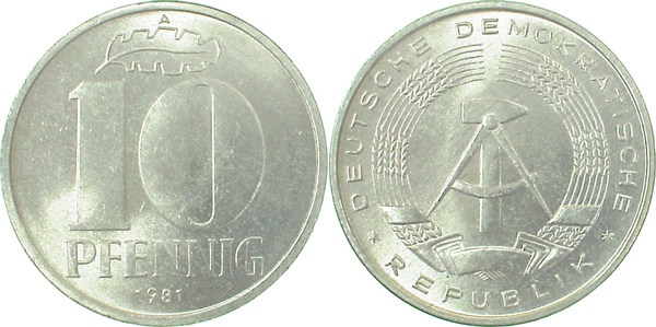 151081A~1.0 10 Pfennig  DDR 1981A stgl./matt J1510  