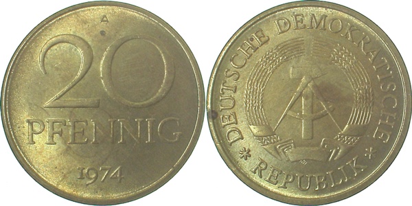 1511b74A~1.1 20Pfennig  DDR 1974A bfr/stgl/matt J1511b  