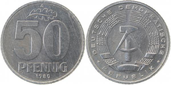 151280A~1.0a 50 Pfennig  DDR 1980A spgl. J1512  