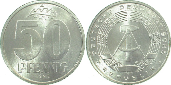 151285A~1.0 50 Pfennig  DDR 1985A stgl./matt J1512  